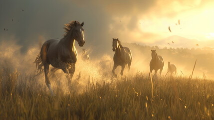 horses running in the nature