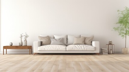 Modern bright interiors apartment living room 3D rendering illustration