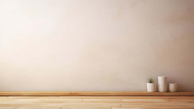 Empty room with three vases and blank wall. 3D Rendering