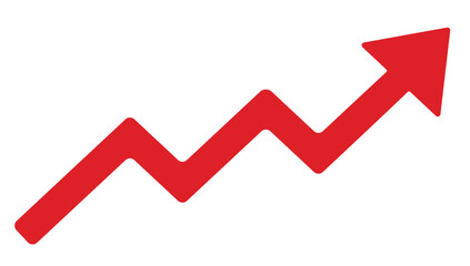 シンプルな矢印のイラスト、赤、右肩上がり、上昇、段階、階段矢印
