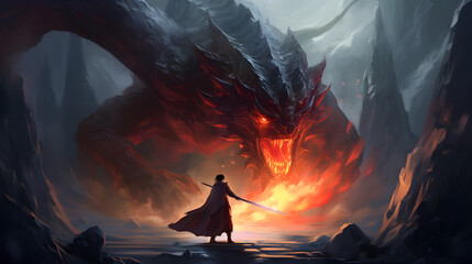 A sorcerer summoning a mighty dragon. - obrazy, fototapety, plakaty