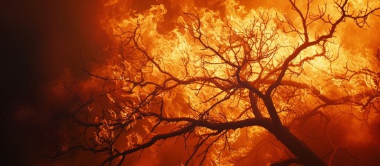 Breathtaking Vertical Big Flame Engulfs Branches in Fiery Inferno