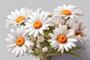 Fototapeta premium White daisies bouquet isolated on white, realistic botanical illustration. Mother Day, birthdays, expectant parents present. Symbol of new beginning in difficult times.