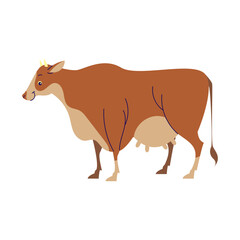 Brown Cow Cartoon Style Illustration