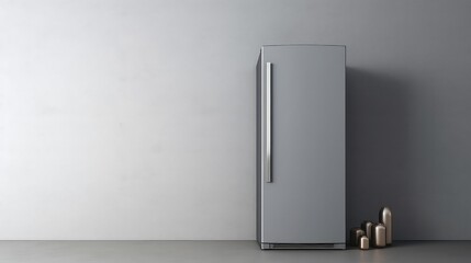 Refrigerator in front of a grey wall. 3d rendering