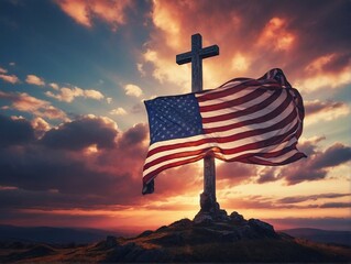 american flag on the sunset