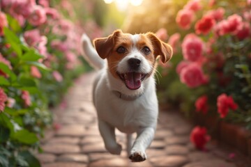 Joyful dog wags its tail enthusiastically, eyes shining bright with happiness, Ai Generated.