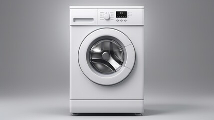 3d rendering of a white washing machine isolated in gray studio background
