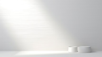 3d render of white podium for product presentation with shadow on the wall