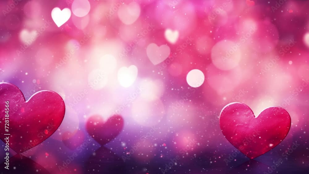 Wall mural abstract valentine background with bokeh and hearts. background with hearts. seamless looping overla