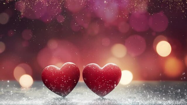 Two red hearts on a gray shiny background beautiful. valentine day background. seamless looping overlay 4k virtual video animation background 