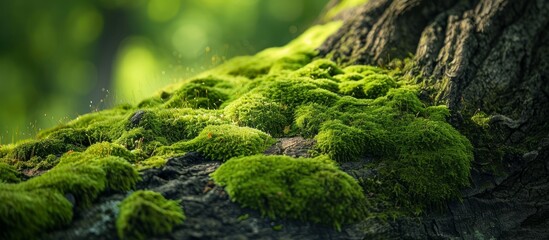 Naklejka na ściany i meble Green Moss on a Majestic Tree Trunk Stands as Nature's Art - Green, Mold, Tree, Green, Mold, Tree, Green, Mold, Tree
