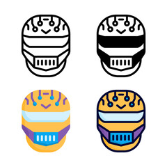 Cyborg icon set style collection in line, solid, flat, flat line style on white background