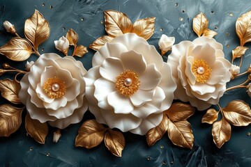 Gorgeous jewelry, rose petals, and luxurious silk background print with a golden blossom are all featured in this 3D wallpaper. Golden flowers, 