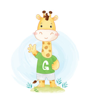 cartoon cute giraffe watercolors