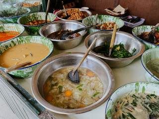 Various Indonesian traditional food in a local stall market