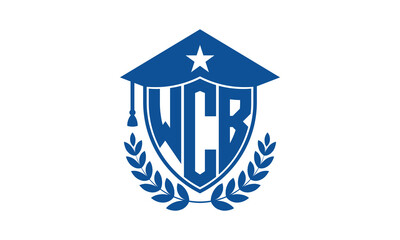 WCB three letter iconic academic logo design vector template. monogram, abstract, school, college, university, graduation cap symbol logo, shield, model, institute, educational, coaching canter, tech