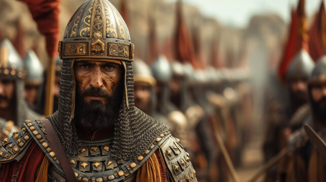 Salah ad-Din Yusuf ibn Ayyub, the founder of the Ayyubid dynasty with his elite army.