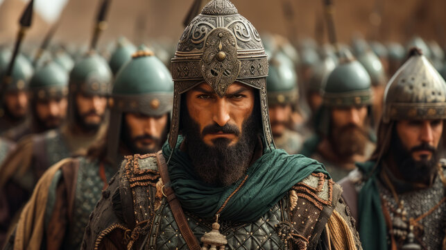 Salah ad-Din Yusuf ibn Ayyub, the founder of the Ayyubid dynasty with his elite army.