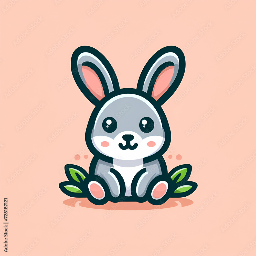 Wall mural flat logo of cute rabbit cartoon vector icon illustration. animal nature icon concept isolated premi