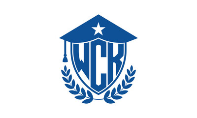 WCK three letter iconic academic logo design vector template. monogram, abstract, school, college, university, graduation cap symbol logo, shield, model, institute, educational, coaching canter, tech
