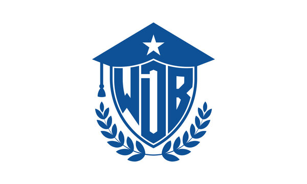 WDB three letter iconic academic logo design vector template. monogram, abstract, school, college, university, graduation cap symbol logo, shield, model, institute, educational, coaching canter, tech