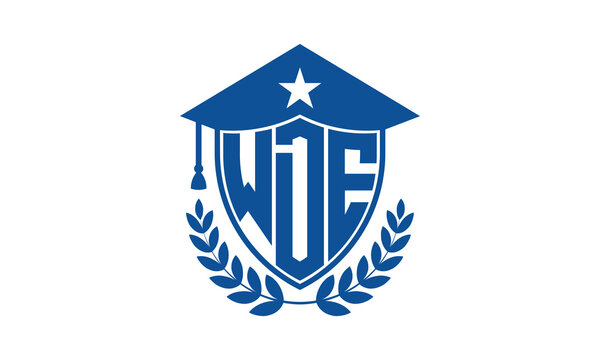 WDE three letter iconic academic logo design vector template. monogram, abstract, school, college, university, graduation cap symbol logo, shield, model, institute, educational, coaching canter, tech