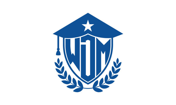 WDM three letter iconic academic logo design vector template. monogram, abstract, school, college, university, graduation cap symbol logo, shield, model, institute, educational, coaching canter, tech