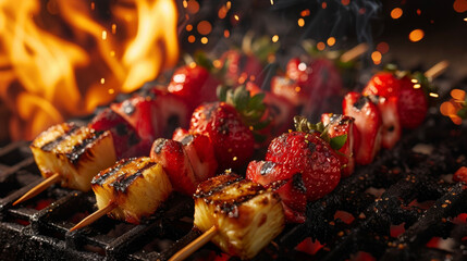 A feast for the senses charred dessert delights tantalize with their smoky aroma and mouthwatering appearance. Luscious strawberries and pineapples sizzle on skewers their