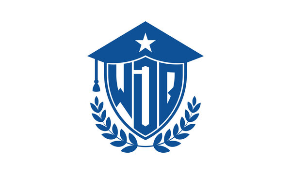 WDQ three letter iconic academic logo design vector template. monogram, abstract, school, college, university, graduation cap symbol logo, shield, model, institute, educational, coaching canter, tech