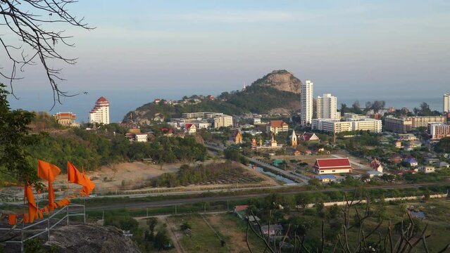 View from the mountain of Hua Hin city, railway and sea