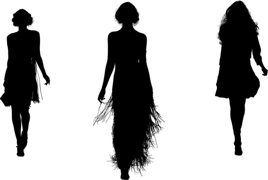 silueta, gente, mujer, ilustraci&oacute;n, par, vector, moda, negro, pasarela