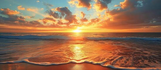 Sunrise Over Stunning Beach: Witness the Mesmerizing Beauty of Sunrise Over Beach as the Sun Radiantly Rises above the Glistening Horizon
