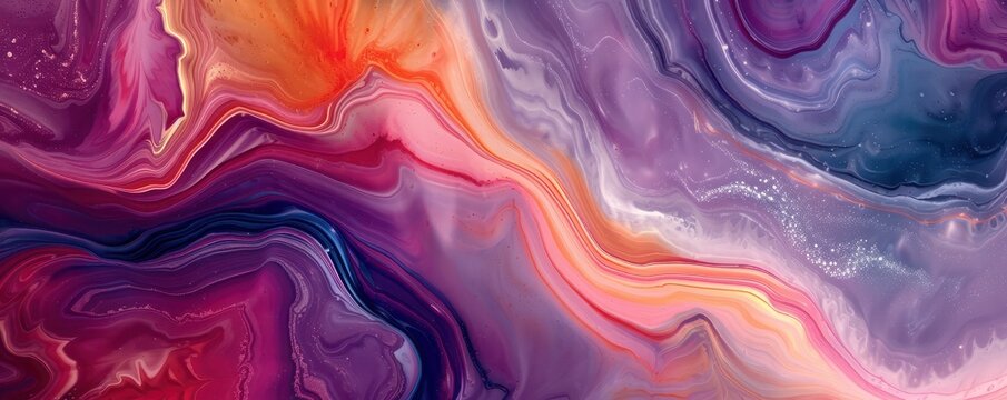 Fine intricate marble like flows of colorful paint with wavy basic structure. Generative AI