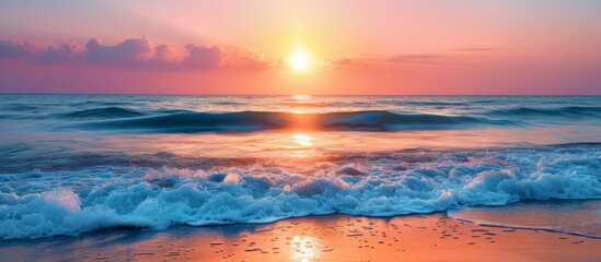 Sunset Reflections on the Tranquil Ocean: A Breathtaking Encounter of Serene Sunset with Majestic Ocean