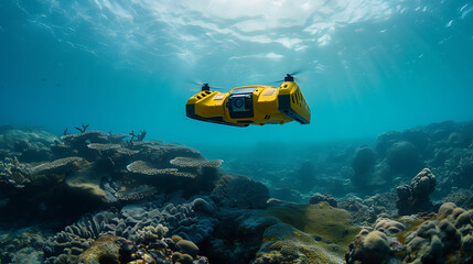 Drones autónomos subaquáticos mapeando o fundo do oceano contribuindo para a pesquisa marinha e monitoramento ambiental utilizando tecnologia de ponta
