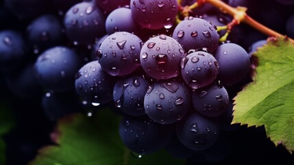 Dew-Kissed Purple Grapes in Vineyard