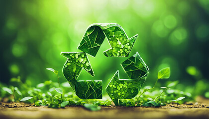 recycling symbol in green nature. sustainability concept. recycle, renewable and sustainable energy