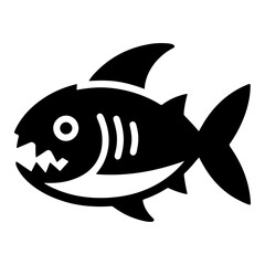 Piranha fish vector icon, clipart, symbol, flat illustration, black color silhouette