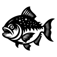Piranha fish vector icon, clipart, symbol, flat illustration, black color silhouette