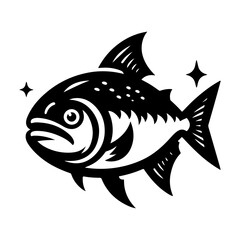 Piranha fish vector icon, clipart, symbol, flat illustration, black color silhouette