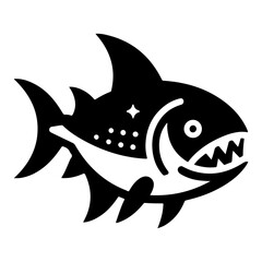 Piranha fish vector icon, clipart, symbol, flat illustration, black color silhouette