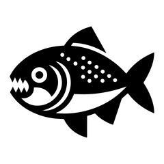 Piranha fish vector icon, clipart, symbol, flat illustration, black color silhouette