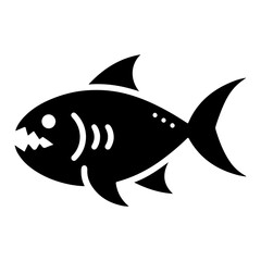 Fototapeta premium Piranha fish vector icon, clipart, symbol, flat illustration, black color silhouette