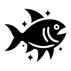 Piranha fish vector icon, clipart, symbol, flat illustration, black color silhouette