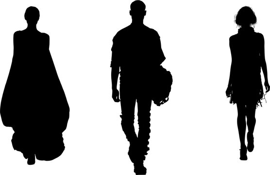 silueta, gente, mujer, ilustraci&oacute;n, par, vector, moda, negro, pasarela