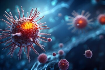 An abstract concept of an innovative medical approach to immunotherapy, harnessing the body's immune system to more effectively fight diseases such as cancer. The concept of viruses and infection medi