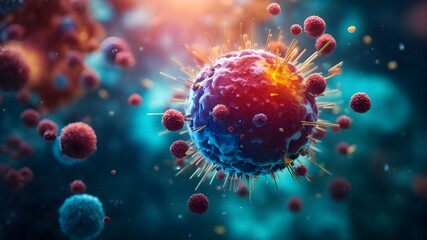 An abstract concept of an innovative medical approach to immunotherapy, harnessing the body's immune system to more effectively fight diseases such as cancer. The concept of viruses and infection medi - obrazy, fototapety, plakaty