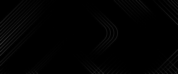 Vector black abstract background lines tech geometric modern dynamic shape, futuristic light gray line corner concept abstract on black background.