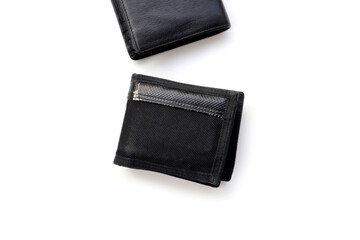 Black wallets on white background.